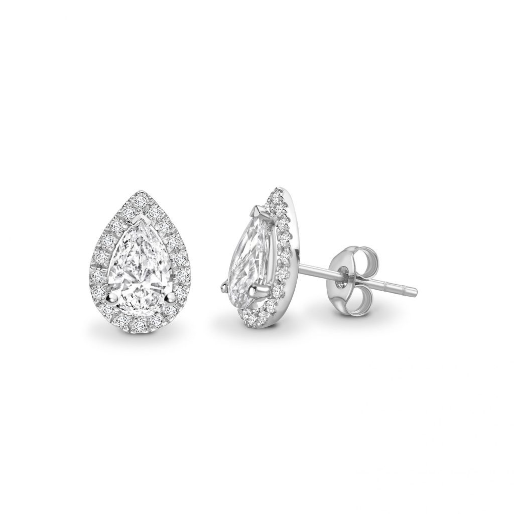 Pear Cut Diamond Halo Earrings 0.60cts - Bercotts Diamonds