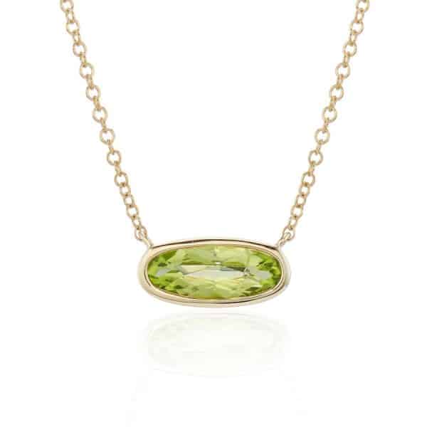 Landscape Oval Peridot Bezel Pendant in 9ct Yellow Gold