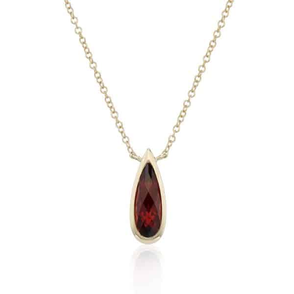 Teardrop Garnet Bezel Pendant in 9ct Yellow Gold