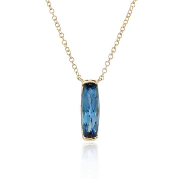 Blue Topaz Barrell Pendant in 9ct Yellow Gold