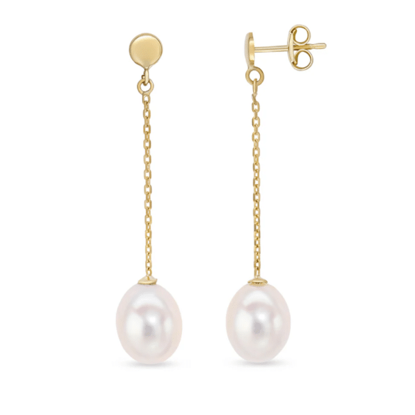 9ct Yellow Gold 8mm Cultured Pearl Drop Earrings
