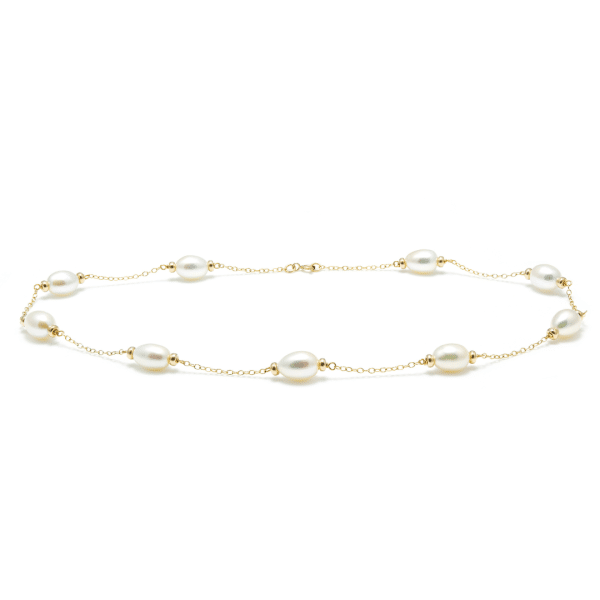 9ct Yellow Gold 10-11mm Elongated Cultured Peal Necklace