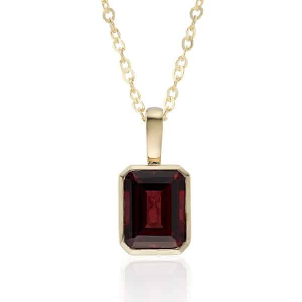 Emerald Cut Garnet Bezel Pendant in 9ct Yellow Gold