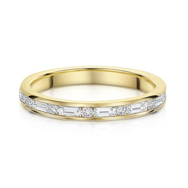 Amber channel set landscape baguette & brilliant cut diamond wedding ring